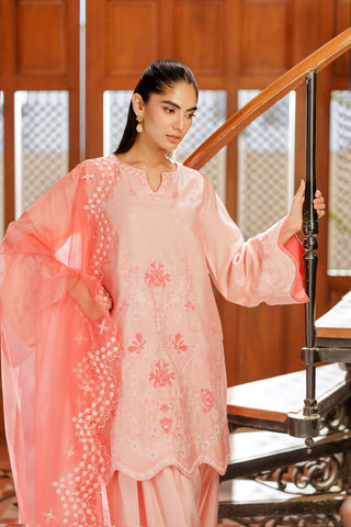 SS26DA-2946 PINK 2PCS  EMBROIDERED KURTA WITH TROUSER
