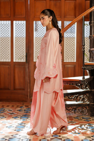 SS26DA-2946 PINK 2PCS  EMBROIDERED KURTA WITH TROUSER