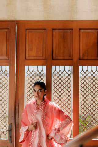 SS26DA-2946 PINK 2PCS  EMBROIDERED KURTA WITH TROUSER