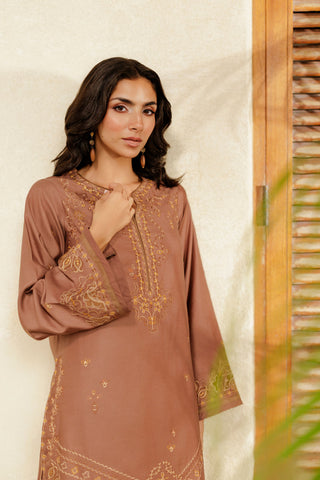 SS26DA-2947 BROWN 2PCS  EMBROIDERED KURTA WITH TROUSER