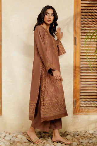 SS26DA-2947 BROWN 2PCS  EMBROIDERED KURTA WITH TROUSER