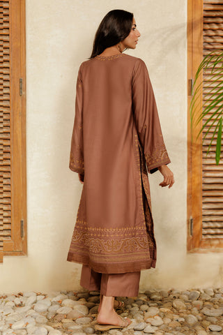 SS26DA-2947 BROWN 2PCS  EMBROIDERED KURTA WITH TROUSER