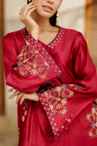 SS26DA-2948 MAGENTA 2PCS  EMBROIDERED KURTA WITH TROUSER