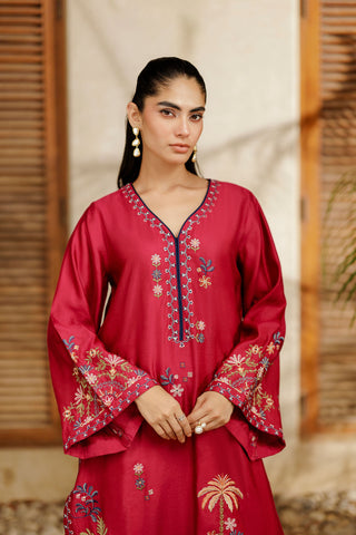 SS26DA-2948 MAGENTA 2PCS  EMBROIDERED KURTA WITH TROUSER