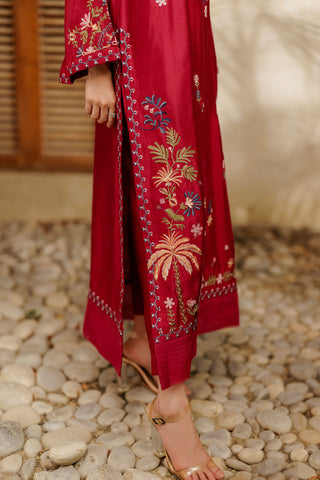 SS26DA-2948 MAGENTA 2PCS  EMBROIDERED KURTA WITH TROUSER