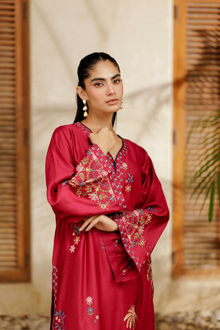 SS26DA-2948 MAGENTA 2PCS  EMBROIDERED KURTA WITH TROUSER