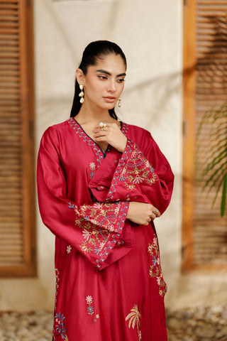 SS26DA-2948 MAGENTA 2PCS  EMBROIDERED KURTA WITH TROUSER