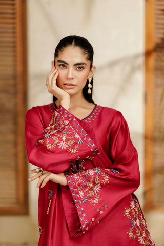 SS26DA-2948 MAGENTA 2PCS  EMBROIDERED KURTA WITH TROUSER