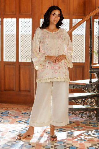SS26DA-2950 OFF WHITE 2PCS  EMBROIDERED KURTA WITH TROUSER