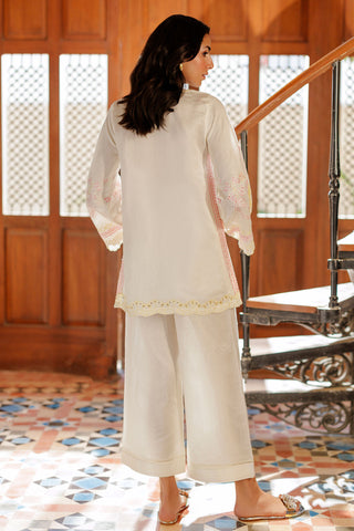SS26DA-2950 OFF WHITE 2PCS  EMBROIDERED KURTA WITH TROUSER