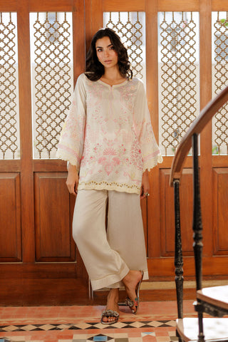 SS26DA-2950 OFF WHITE 2PCS  EMBROIDERED KURTA WITH TROUSER