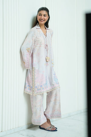 SS26DP-2958 L-PINK 2PCS  EMBROIDERED KURTA WITH TROUSER