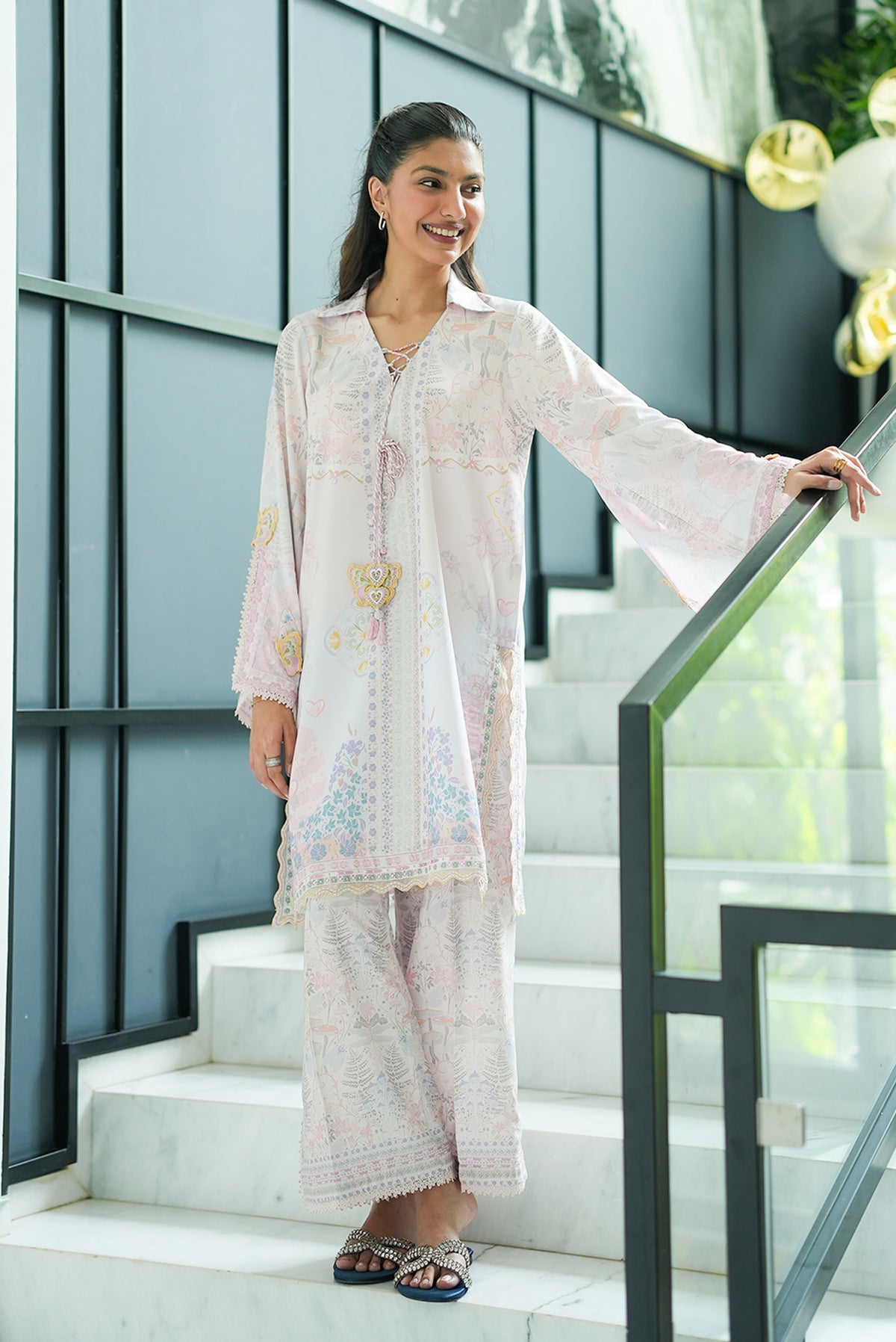 SS26DP-2958 L-PINK 2PCS  EMBROIDERED KURTA WITH TROUSER
