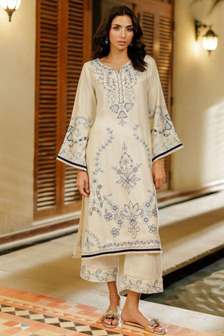 SS26DA-2961 OFF WHITE 2PCS  EMBROIDERED KURTA WITH TROUSER