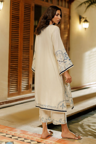 SS26DA-2961 OFF WHITE 2PCS  EMBROIDERED KURTA WITH TROUSER
