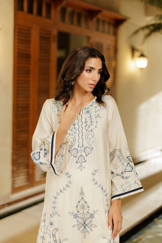 SS26DA-2961 OFF WHITE 2PCS  EMBROIDERED KURTA WITH TROUSER
