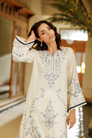 SS26DA-2961 OFF WHITE 2PCS  EMBROIDERED KURTA WITH TROUSER