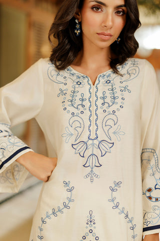 SS26DA-2961 OFF WHITE 2PCS  EMBROIDERED KURTA WITH TROUSER