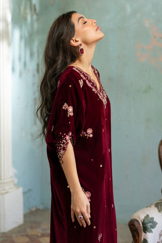 FW26DA-3015  MAROON 1PCS EMBROIDERED KAFTAN