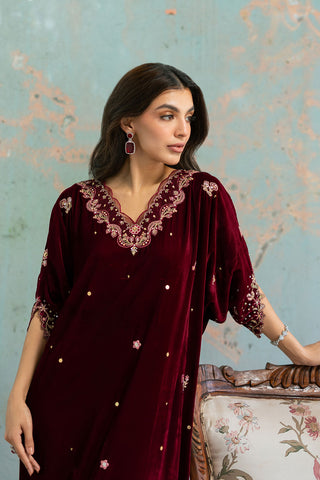 FW26DA-3015  MAROON 1PCS EMBROIDERED KAFTAN