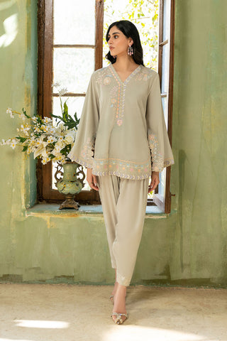 FW26DA-3018 ICE GREY 2PCS  EMBROIDERED KURTA WITH TROUSER
