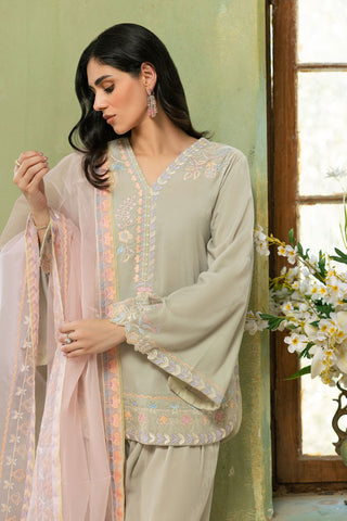 FW26DA-3018 ICE GREY 2PCS  EMBROIDERED KURTA WITH TROUSER