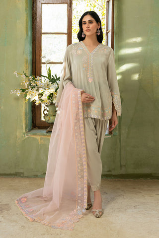 FW26DA-3018 ICE GREY 2PCS  EMBROIDERED KURTA WITH TROUSER