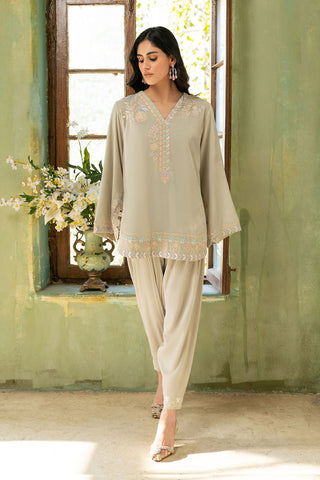 FW26DA-3018 ICE GREY 2PCS  EMBROIDERED KURTA WITH TROUSER