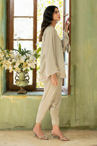 FW26DA-3018 ICE GREY 2PCS  EMBROIDERED KURTA WITH TROUSER