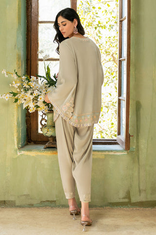 FW26DA-3018 ICE GREY 2PCS  EMBROIDERED KURTA WITH TROUSER