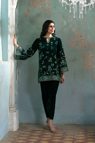FW26DA-3023 GREEN 2PCS  EMBROIDERED KURTA WITH TROUSER