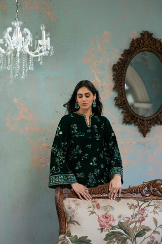 FW26DA-3023 GREEN 2PCS  EMBROIDERED KURTA WITH TROUSER