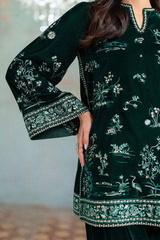 FW26DA-3023 GREEN 2PCS  EMBROIDERED KURTA WITH TROUSER