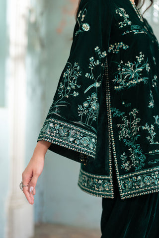 FW26DA-3023 GREEN 2PCS  EMBROIDERED KURTA WITH TROUSER