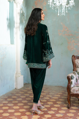 FW26DA-3023 GREEN 2PCS  EMBROIDERED KURTA WITH TROUSER