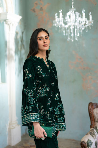 FW26DA-3023 GREEN 2PCS  EMBROIDERED KURTA WITH TROUSER