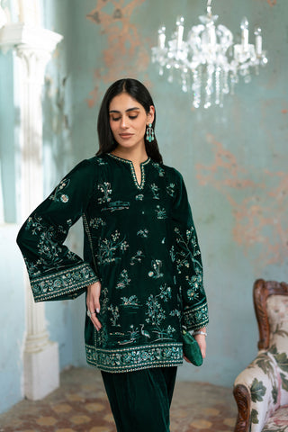 FW26DA-3023 GREEN 2PCS  EMBROIDERED KURTA WITH TROUSER