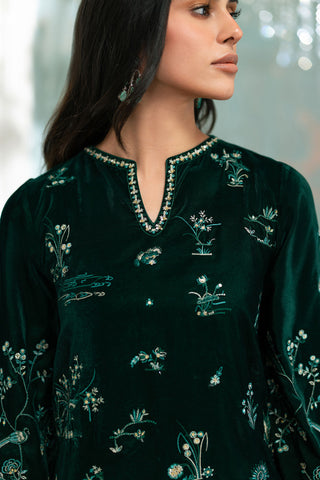 FW26DA-3023 GREEN 2PCS  EMBROIDERED KURTA WITH TROUSER