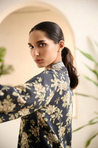 DC-0523 BLACK PRINTED EMBROIDERED KURTA