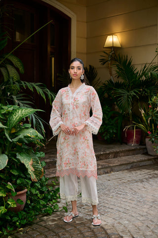 DC-0538 PEACH EMBROIDERED KURTA
