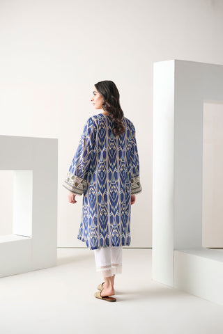 DC-0546 BLUE PRINTED EMBROIDERED KURTA