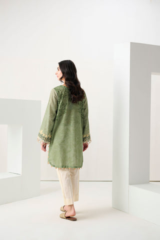 DC-0550 GREEN PRINTED EMBROIDERED KURTA