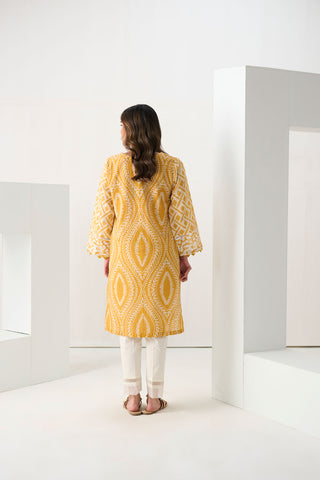 DC-0551 YELLOW PRINTED EMBROIDERED KURTA