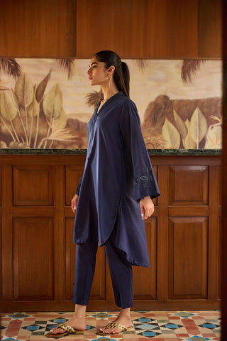 DC-2172 NAVY BLUE 2PCS  EMBROIDERED KURTA WITH TROUSER