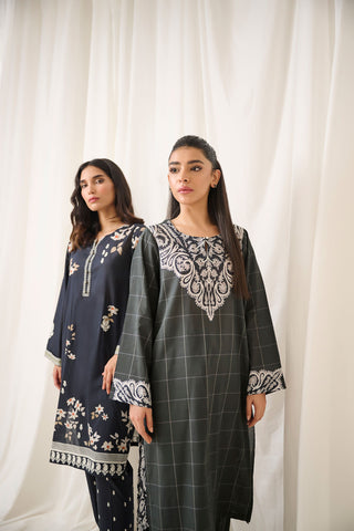 DC-2189 BLACK 2PCS  PRINTED KURTA WITH TROUSER