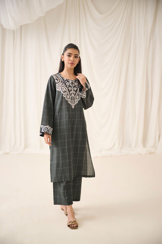 DC-2189 BLACK 2PCS  PRINTED KURTA WITH TROUSER