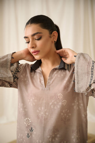 DC-2192 BEIGE 2PCS  PRINTED KURTA WITH TROUSER