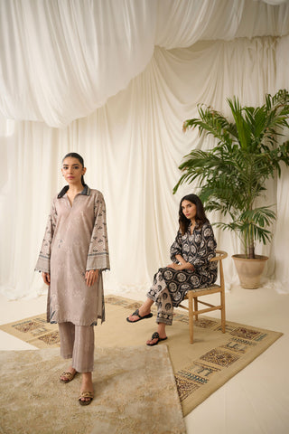 DC-2192 BEIGE 2PCS  PRINTED KURTA WITH TROUSER