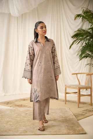 DC-2192 BEIGE 2PCS  PRINTED KURTA WITH TROUSER