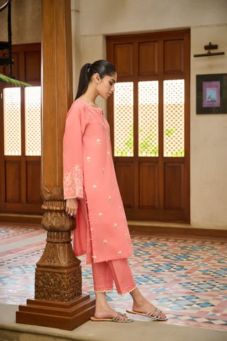 DC-2193 PEACH 2PCS  EMBROIDERED KURTA WITH TROUSER